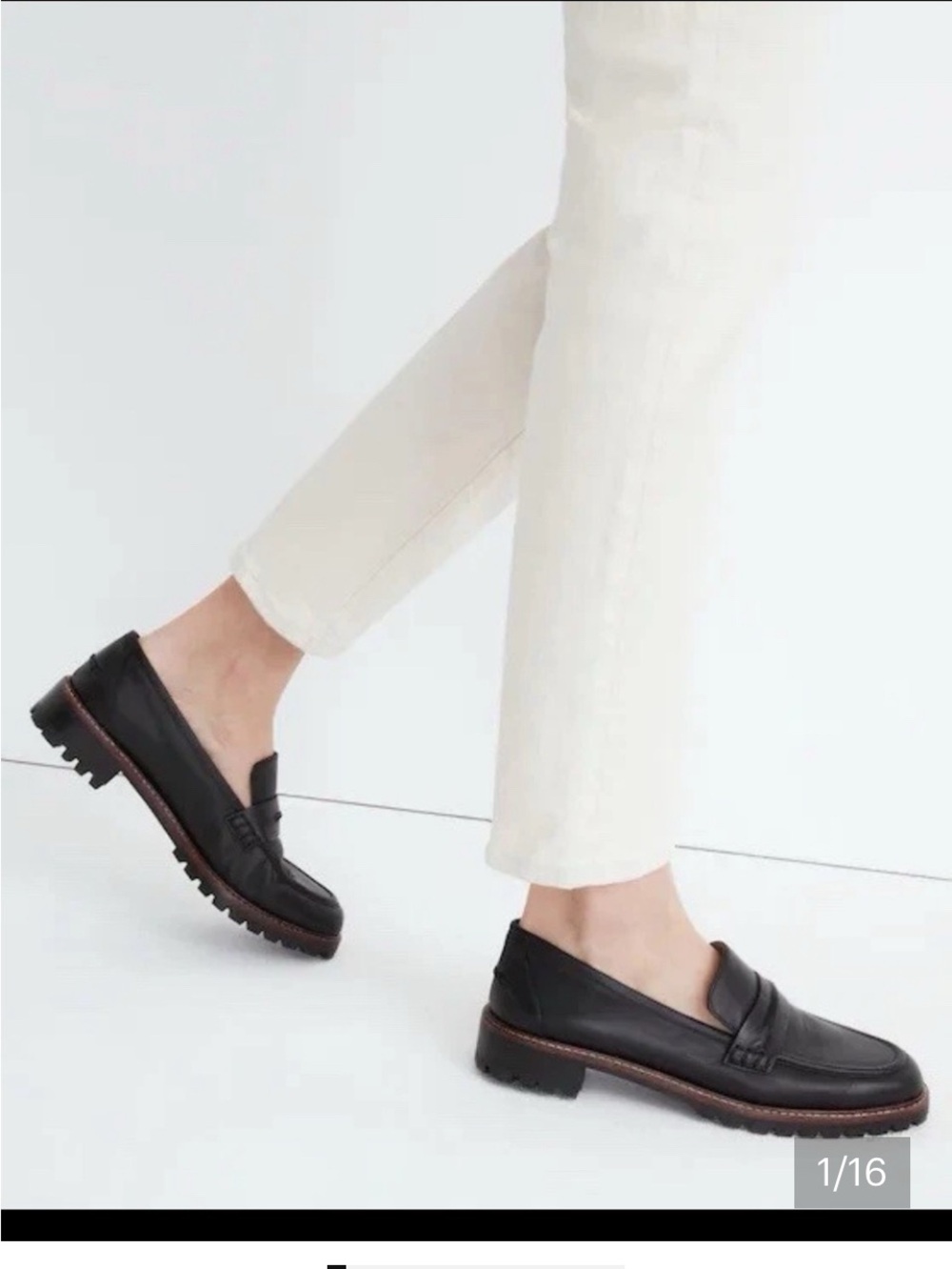 Madewell Corinne Black Leather Penny Loafers with Lug Sole